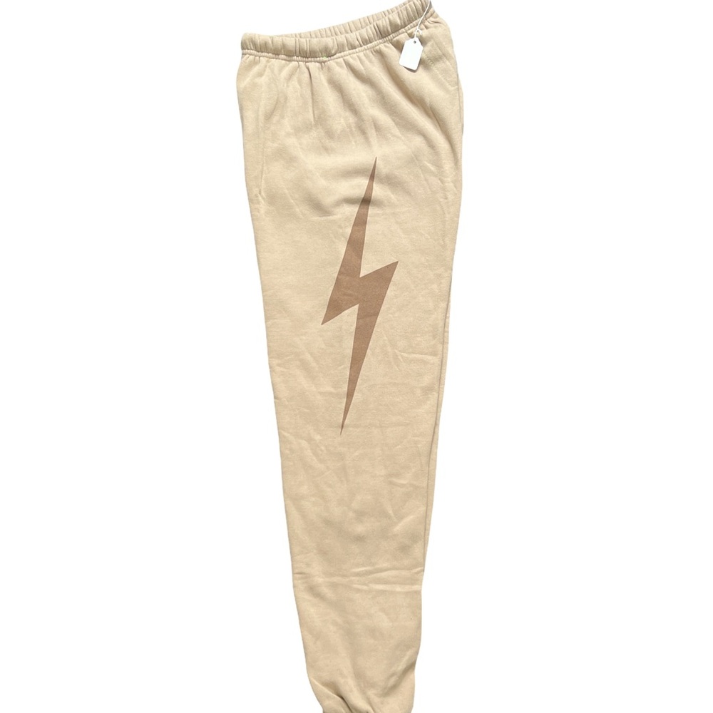 Aviator Nation Beige Joggers with Brown Lightning Bolt